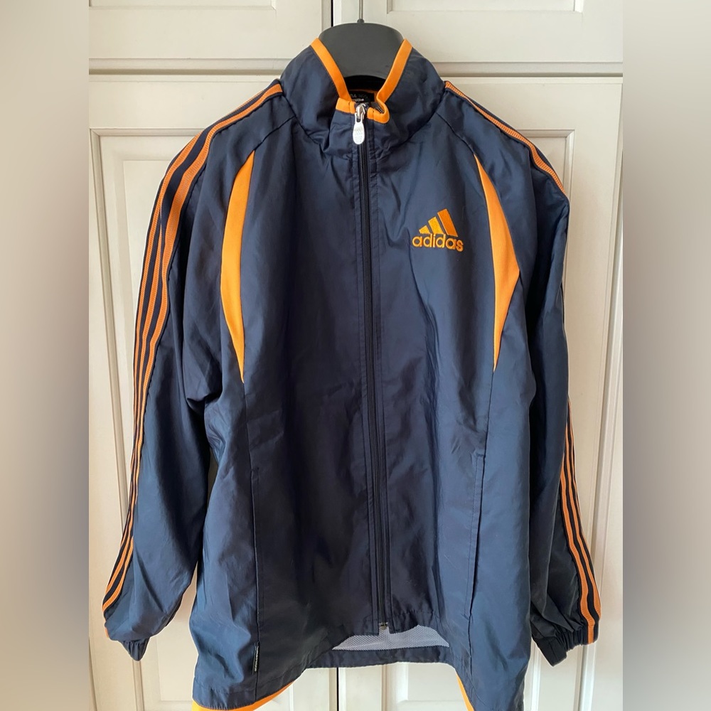 ADIDAS Windbreaker jacket Navy Orange ClimaProof Mesh Lined Unisex Women's S